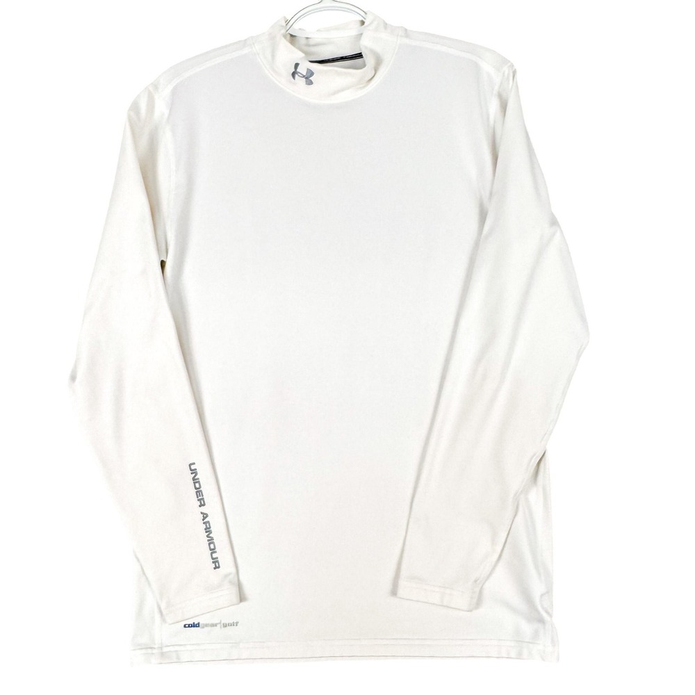 Under‎ Armour ColdGear Golf Shirt Mens Medium White Mock Neck Base Layer Outdoor